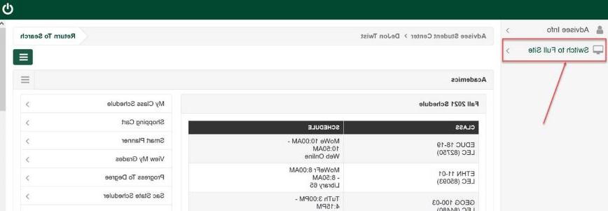 Switch to Full Site Student Center